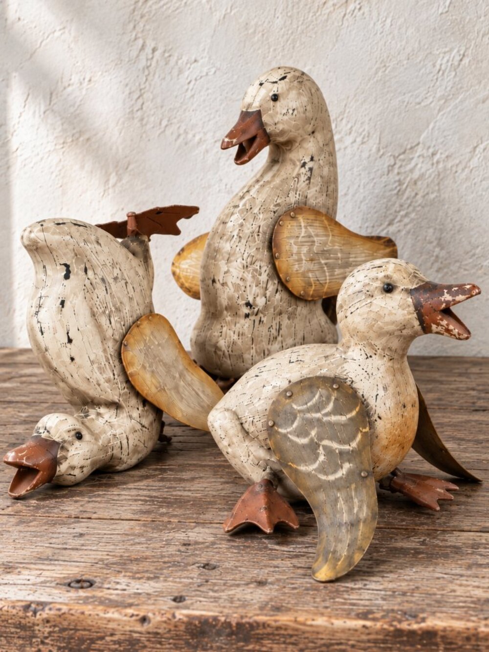 Rare Vintage Primitive Folk Art Carved Wooden Ducks
